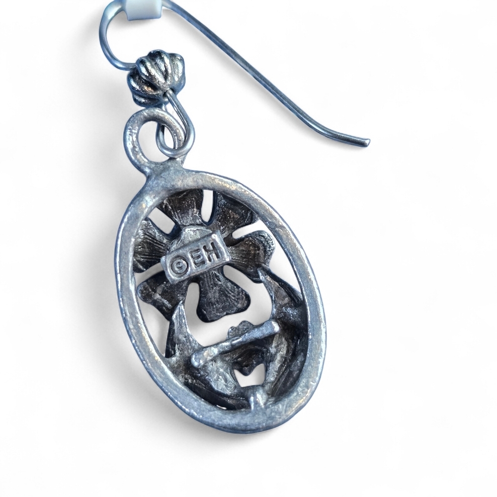 Vintage EH Floral Dangle Earrings  Silver Tone Boho - Picture 3 of 3